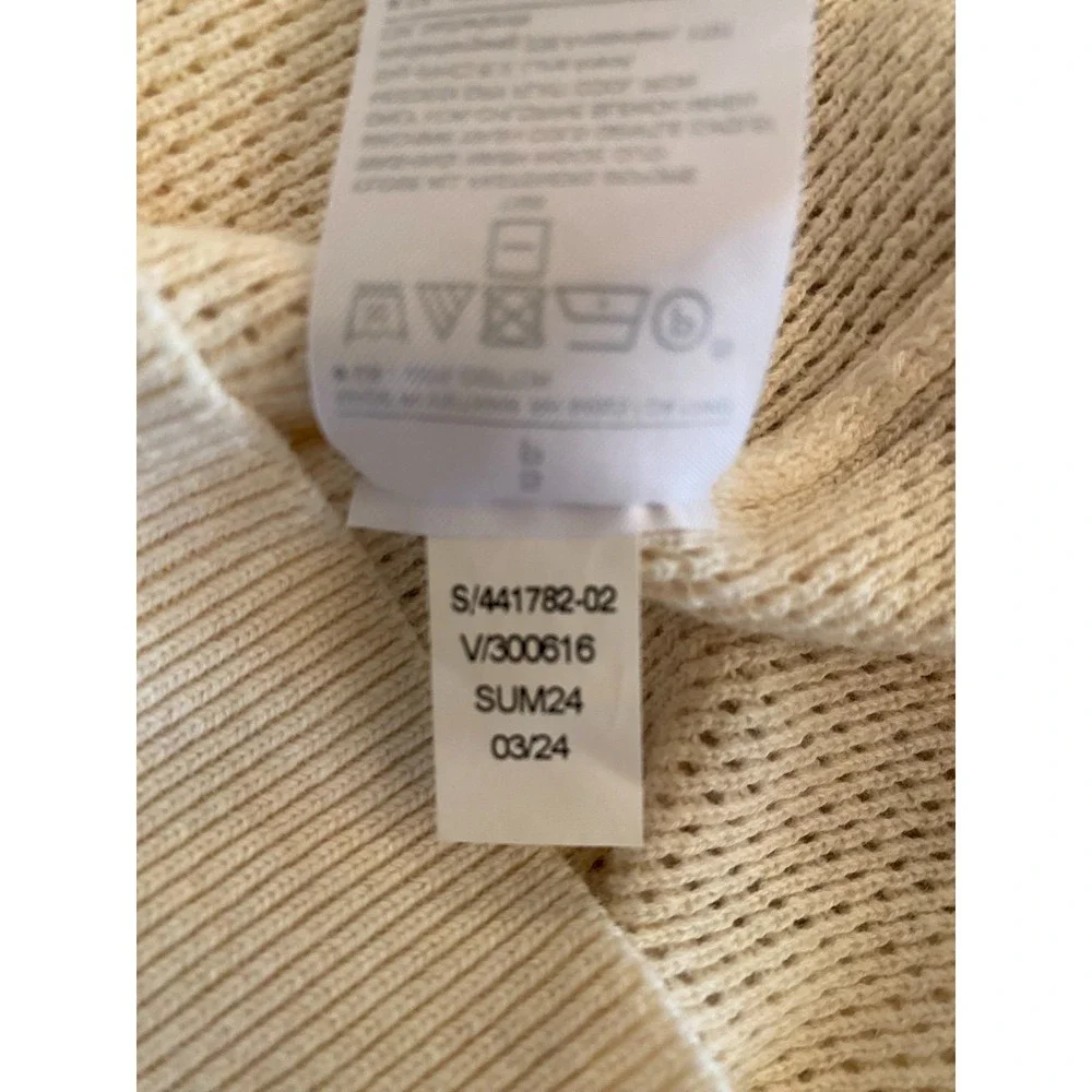 Banana Republic Sweater Polo Mens S Ivory Open Knit Short Sleeve Button Front